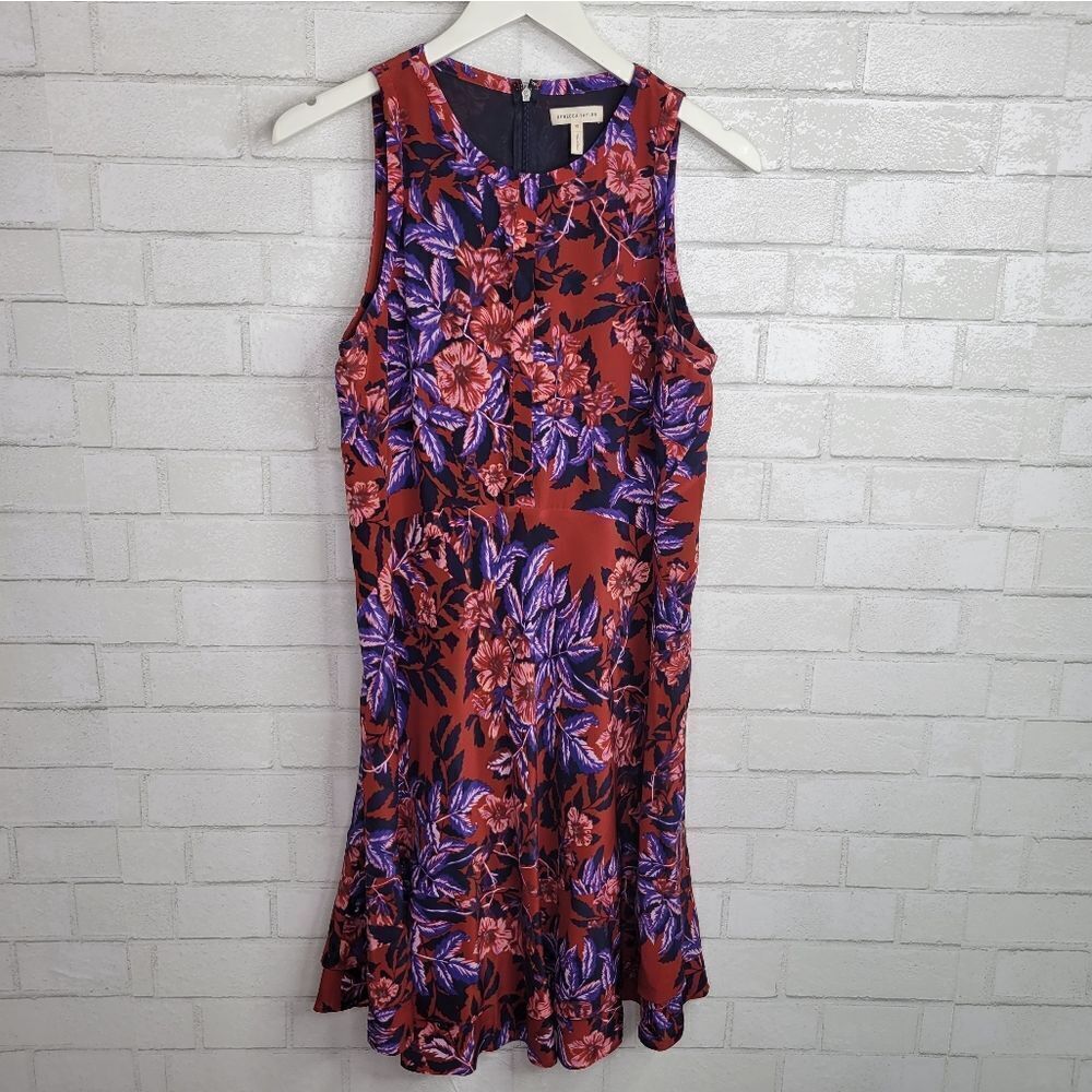 Rebecca Taylor Red Blue Floral Silk Dress